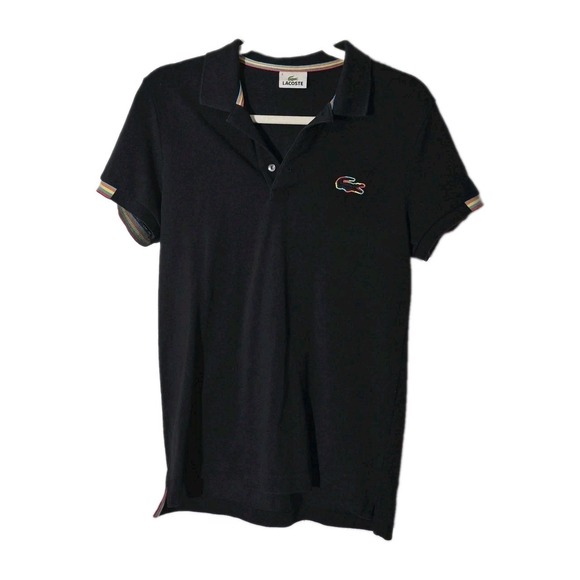 Pologeorgis Other - Lacoste Rainbow Trim Polo Shirt Black Mens Size 4 Medium Croc
